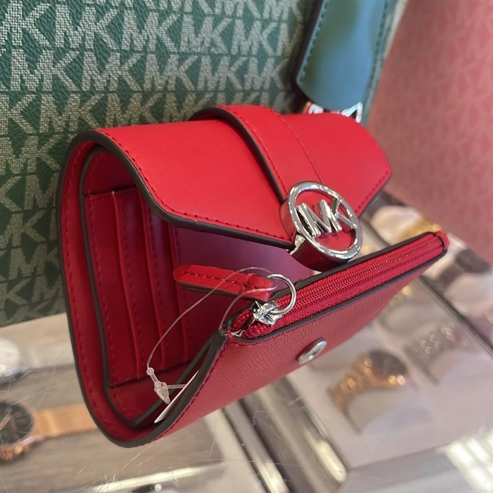 MICHAEL KORS Carmen Medium Faux Leather Wallet Bright Red NWT